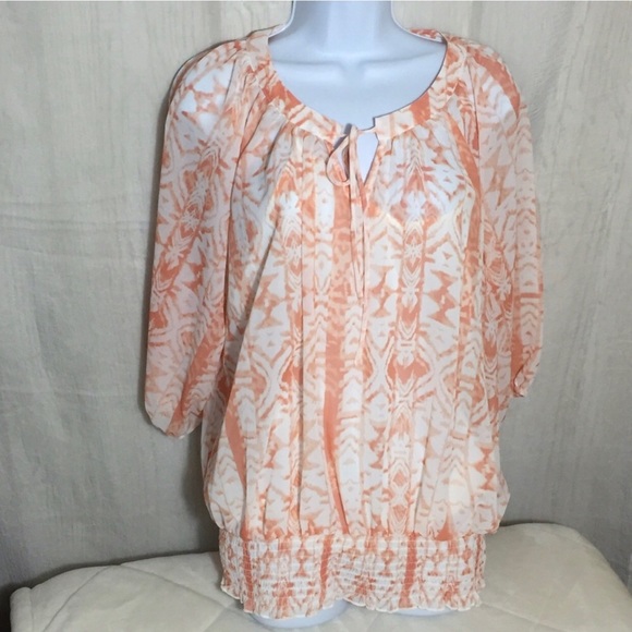 Wranglers Sheer Peach Southwest Blouse Size L - Picture 2 of 4